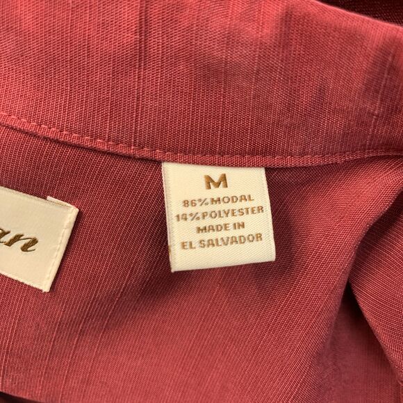 Caribbean Hawaiian Shirt Men M Medium Red Slit Hem Short Sleeve Modal Blend - Picture 7 of 9